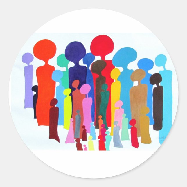 Adesivo redondo clássico com pessoas coloridas (Frente)