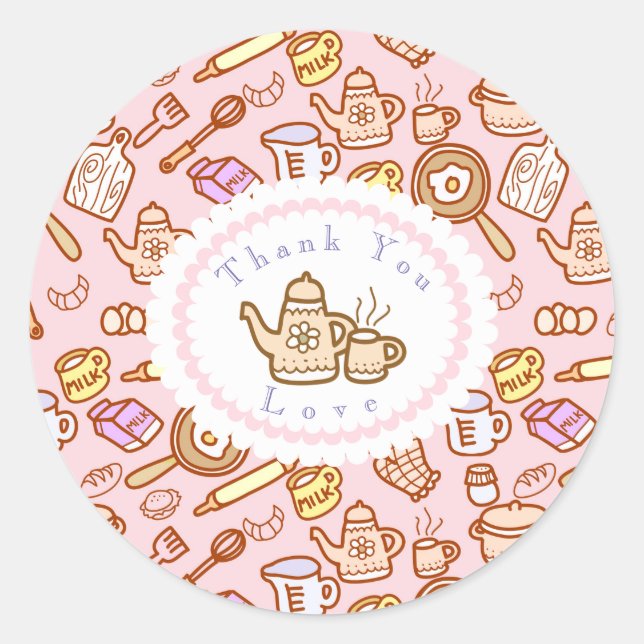 Adesivo redondo clássico cor-de-rosa de Kitchenwar (Frente)