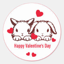 Adesivo Redondo Clássico Coração de Coelhinho Fofo