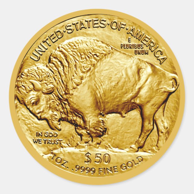 Adesivo Redondo Clássico da Moeda de Ouro de 50 Dó (Frente)