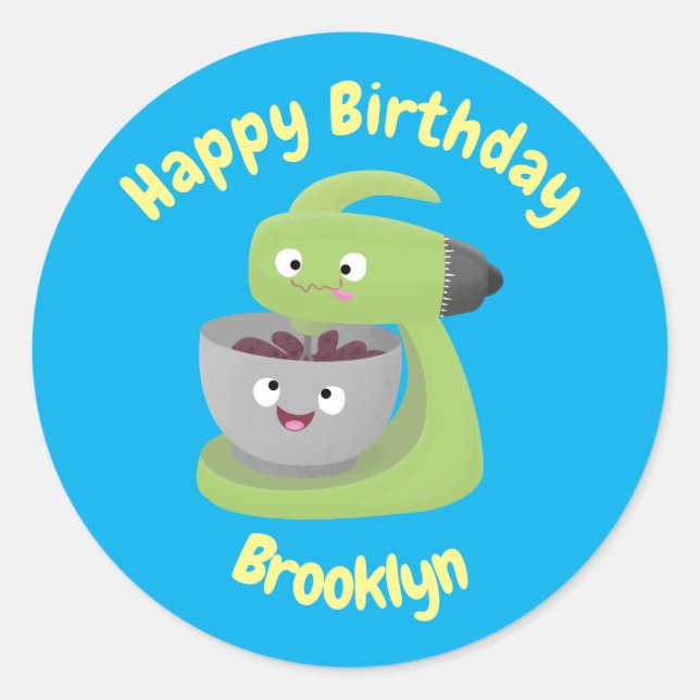 Adesivo Redondo Clássico de animação de eletrodoméstico (Frente)