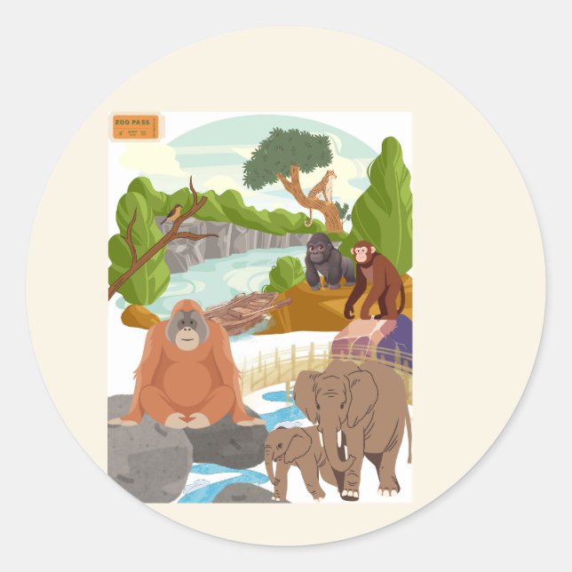 Adesivo Redondo Clássico de Animais da Selva Cotta (Frente)
