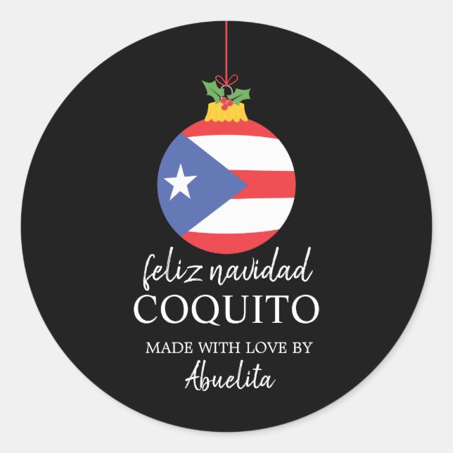 Adesivo Redondo Clássico de Bebida de Natal de Coquito Tropical (Frente)