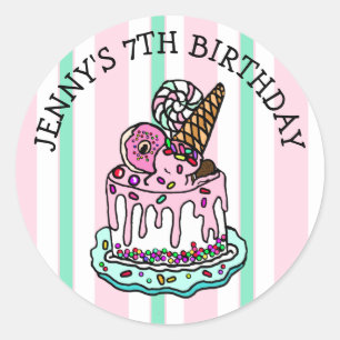 Adesivo Redondo Clássico de Bolo Branca Rosa