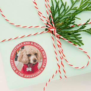 Adesivo Redondo Clássico de Cachorro de Natal