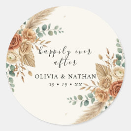 Adesivo Redondo Clássico de Casamento Floral Boho 