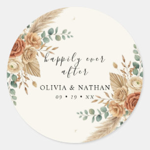 Adesivo Redondo Clássico de Casamento Floral Boho