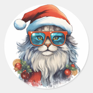 Adesivo Redondo Clássico de Cat Natal