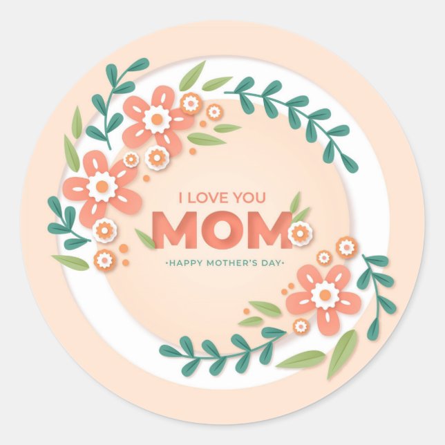 Adesivo redondo clássico de Dia de as mães feliz (Frente)