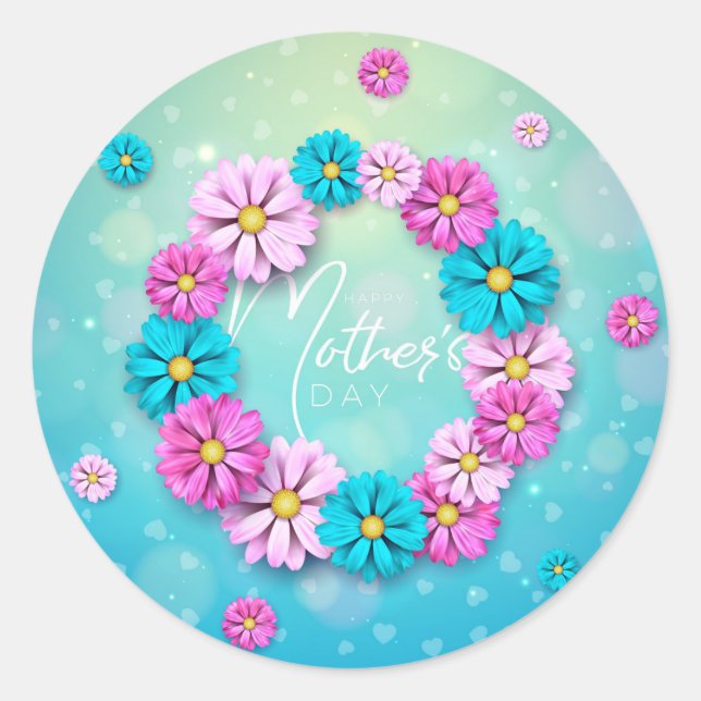 Adesivo redondo clássico de Dia de as mães feliz (Frente)