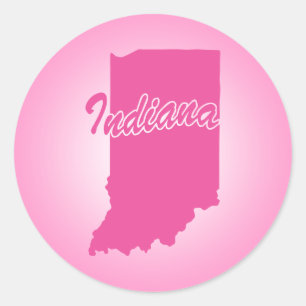 Adesivo redondo clássico de estado rosa em Indiana