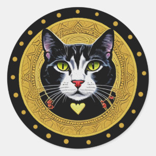 Adesivo redondo clássico de gato e pontos