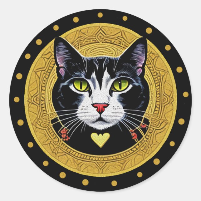 Adesivo redondo clássico de gato e pontos (Frente)