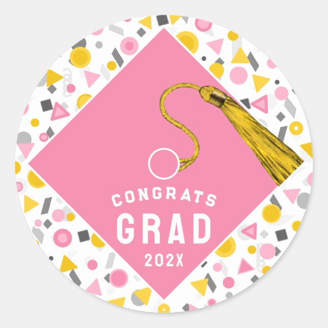 Adesivo redondo clássico de graduação 2025 rosa (Frente)