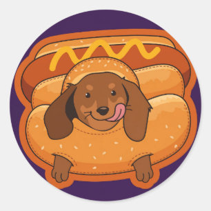 Adesivo Redondo Clássico de Halloween Dachshund Ho