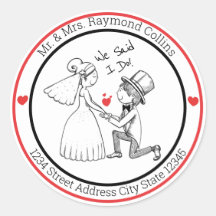 Adesivo redondo clássico de noiva e de noivos