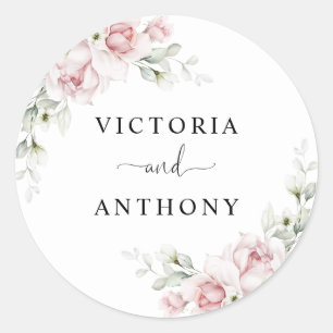 Adesivo Redondo Clássico de Rosas Rosa Claro Casam
