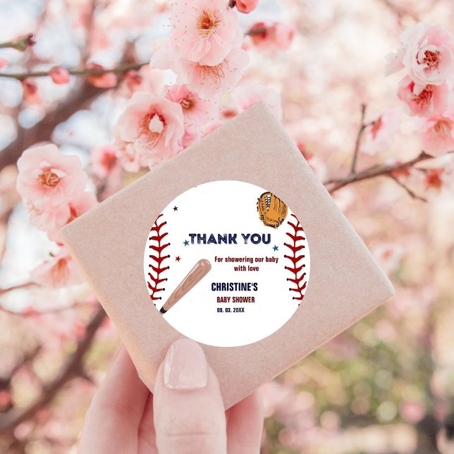 Adesivo Redondo Clássico do Chá de fraldas Baseball Sport (Criador carregado)