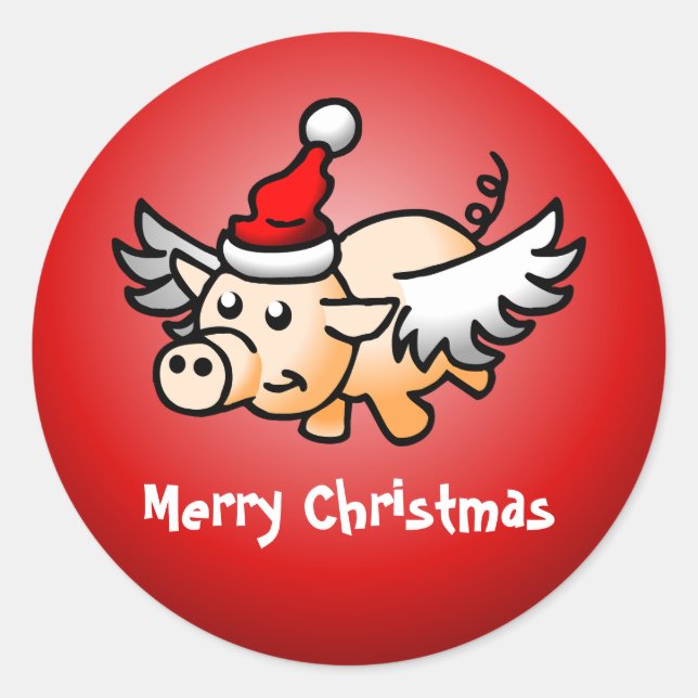 Adesivo Redondo Clássico do Porco Voador de Natal (Frente)