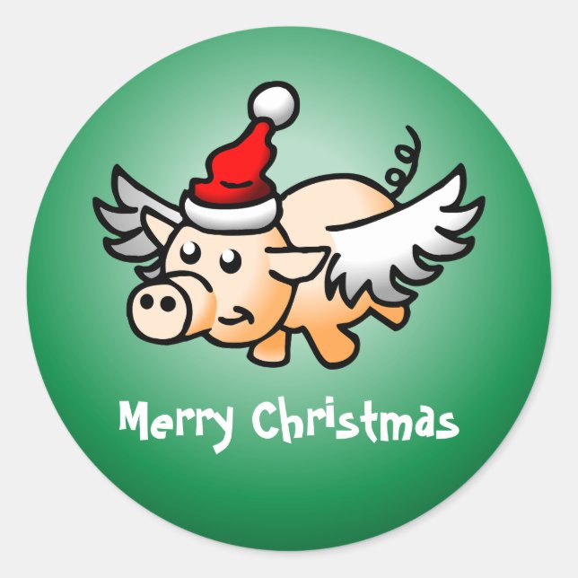 Adesivo Redondo Clássico do Porco Voador de Natal (Frente)