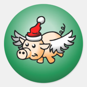 Adesivo Redondo Clássico do Porco Voador no Natal