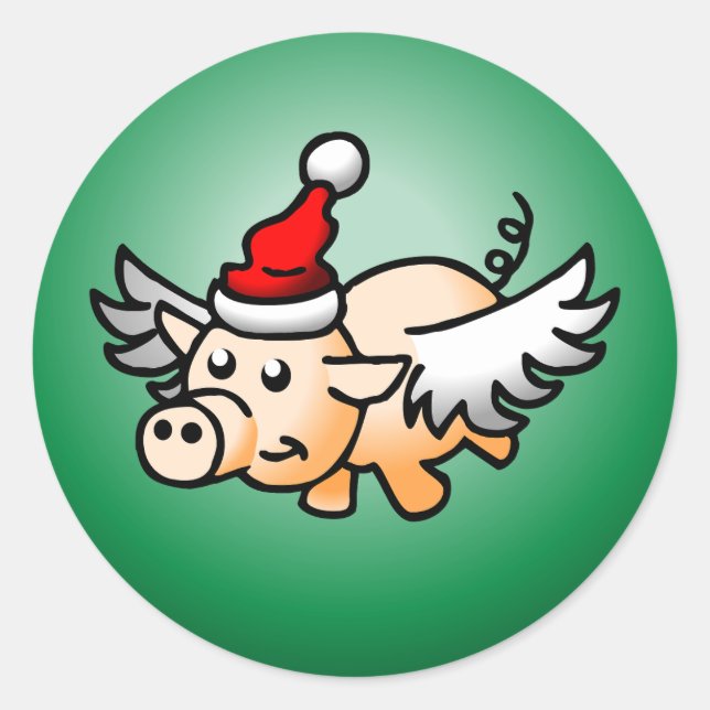 Adesivo Redondo Clássico do Porco Voador no Natal (Frente)