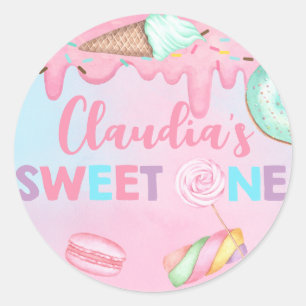 Adesivo Redondo Clássico do Round Sticker, Doce Um aniversário.