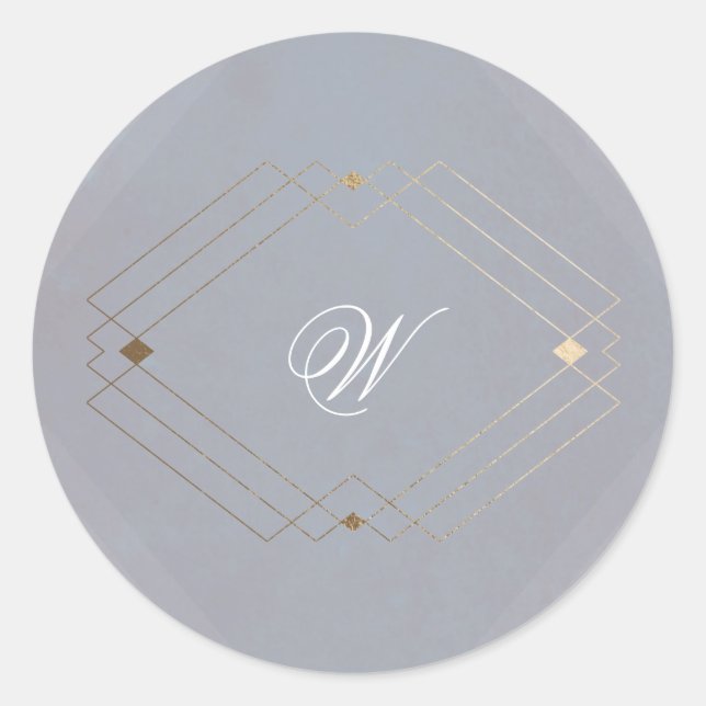 Adesivo Redondo Clássico Dourado Deco Antigo Cinza Casamento Calig (Frente)
