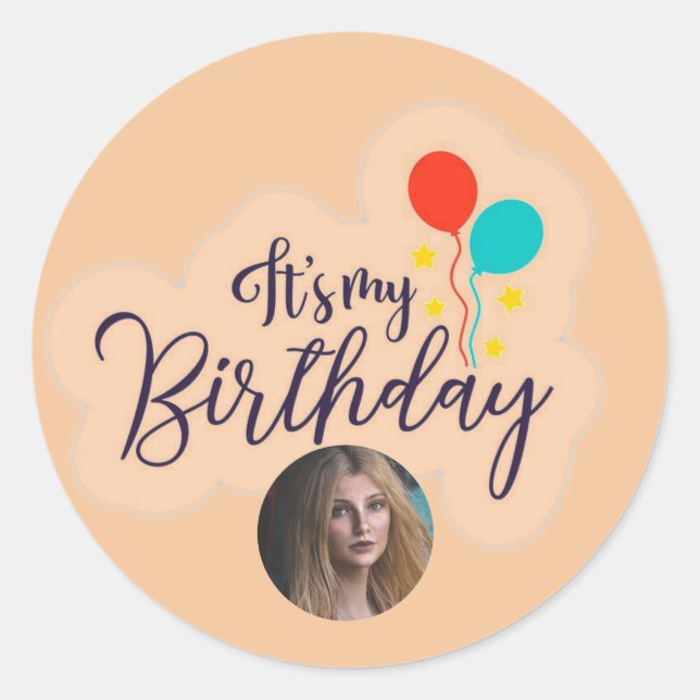 Adesivo Redondo Clássico 'É o meu Aniversário' Colchete (Frente)
