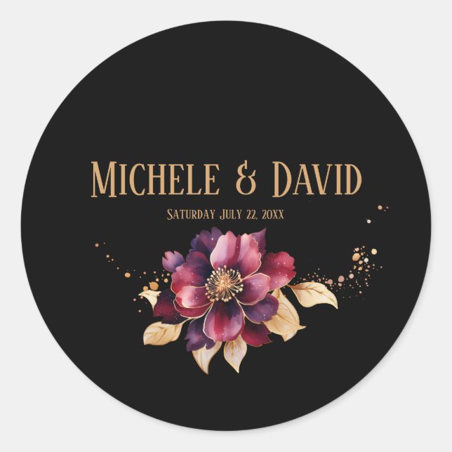 Adesivo Redondo Clássico Elegante de ouro negro burgundy (Frente)