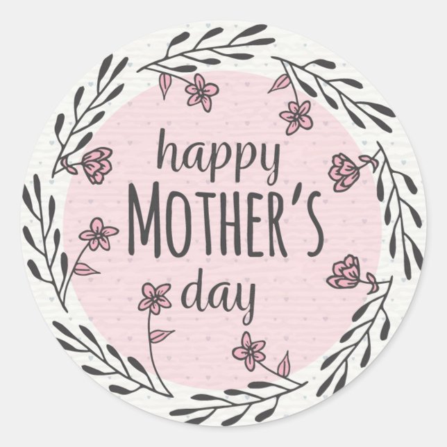 Adesivo Redondo Clássico Feliz Dia das Mães (Frente)