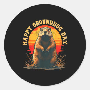 Adesivo Redondo Clássico Feliz Dia do Groundhog 2025 Funny Woodchu