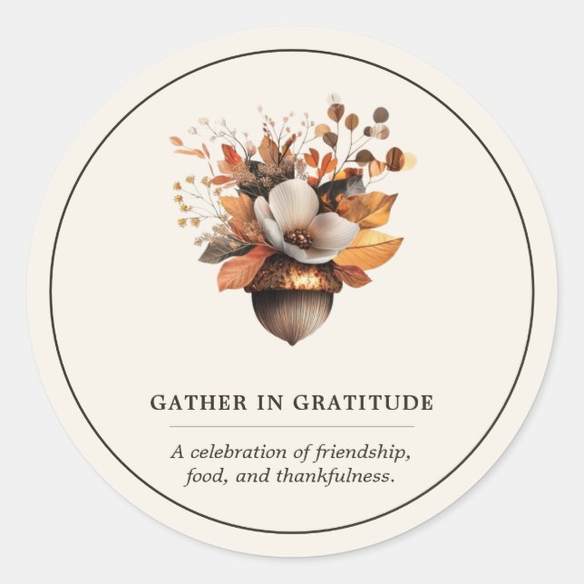 Adesivo Redondo Clássico Floral de Bolota Rústica  (Frente)