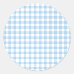 Adesivo Redondo Clássico Gingham Baby Blue