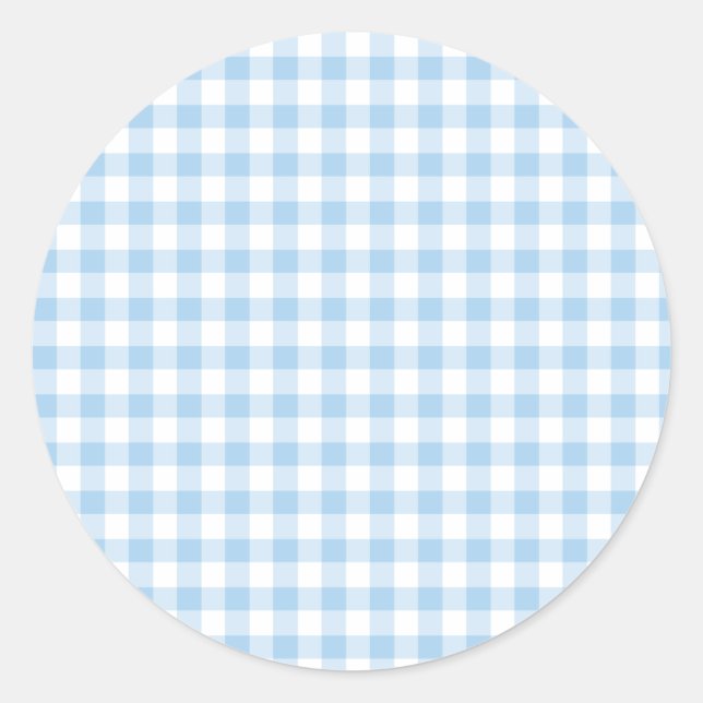 Adesivo Redondo Clássico Gingham Baby Blue (Frente)