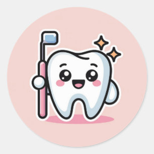 Adesivo Redondo Clássico Higienista Dental Fofo