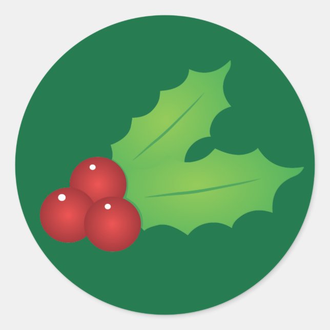 Adesivo Redondo Clássico Holly de Natal (Frente)