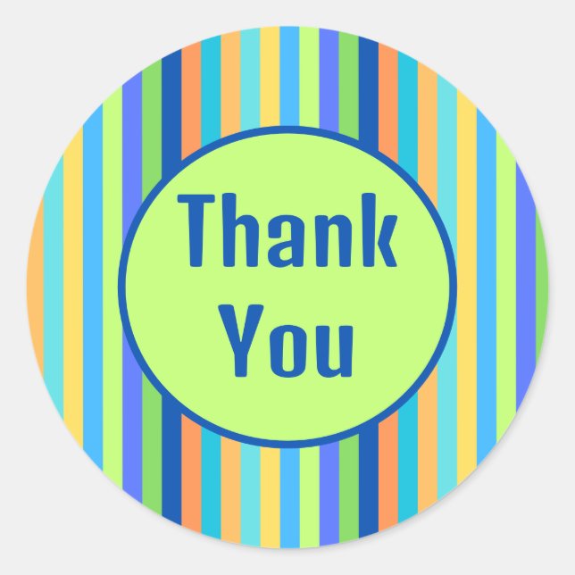 Adesivo Redondo Clássico Obrigado Blue & Orange Rainbow Stripes (Frente)