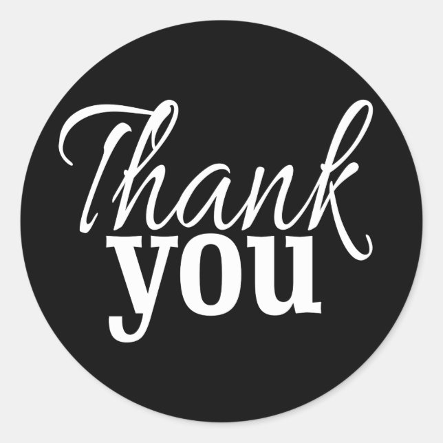 Adesivo Redondo Clássico, Obrigado, Stickers | Selos Pretos E Bran (Frente)