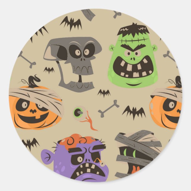 Adesivo redondo clássico padrão vintage de Hallowe (Frente)