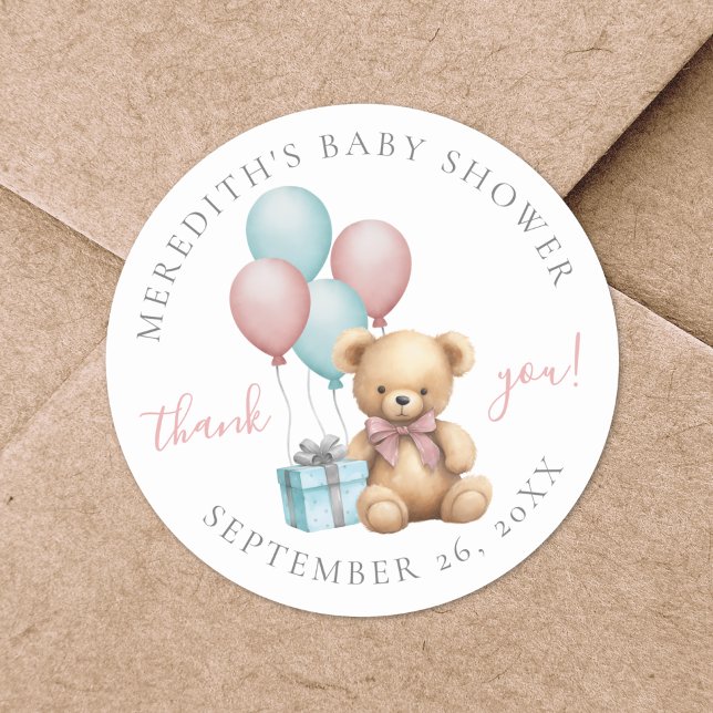 Adesivo Redondo Clássico para Chá de Bebê do Ursin (Teddy Bear Baby Shower Classic Round Sticker)