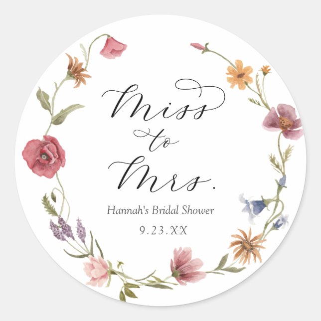 Adesivo Redondo Clássico para Chá de Noiva com Flo (Frente)