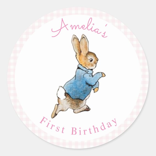 Adesivo Redondo Clássico Peter Rabbit Beatrix Potter Birthday (Frente)