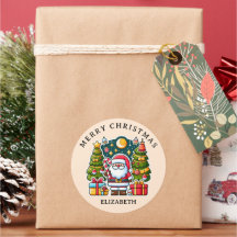 Adesivo Redondo Clássico Presente Papai Noel Natal