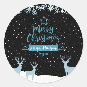 Adesivo Redondo Clássico Preto Azul Feliz Natal