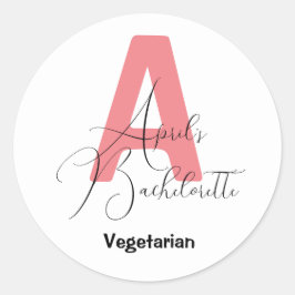 Adesivo Redondo Clássico Rosa, nome e inicial da noiva