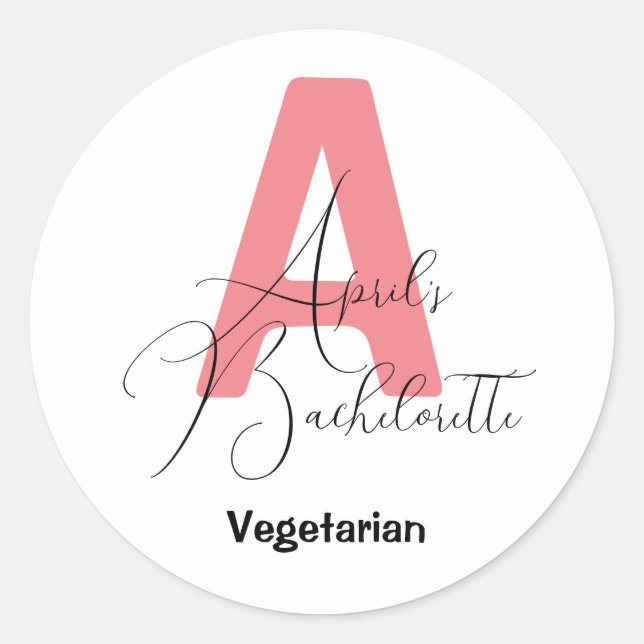 Adesivo Redondo Clássico Rosa, nome e inicial da noiva (Frente)