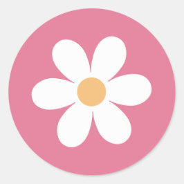 Adesivo Redondo Clássico Rosa Retro Daisy