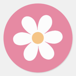 Adesivo Redondo Clássico Rosa Retro Daisy