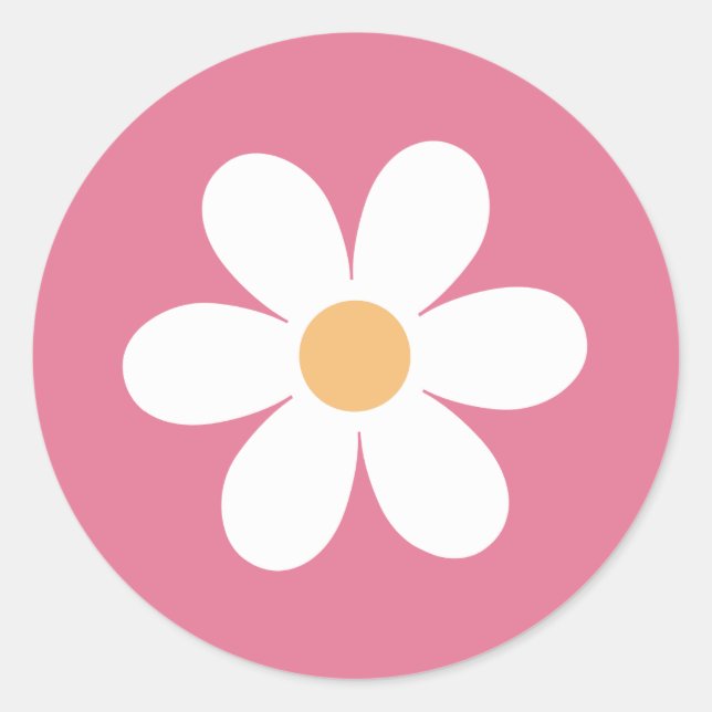 Adesivo Redondo Clássico Rosa Retro Daisy (Frente)